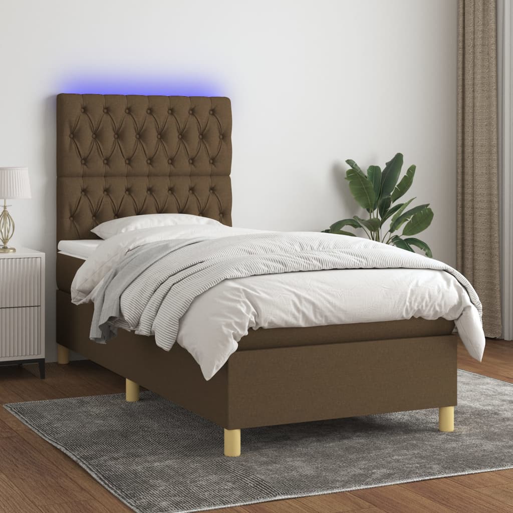 Krevet box spring s madracem LED tamnosmeđi 90x190 cm tkanina