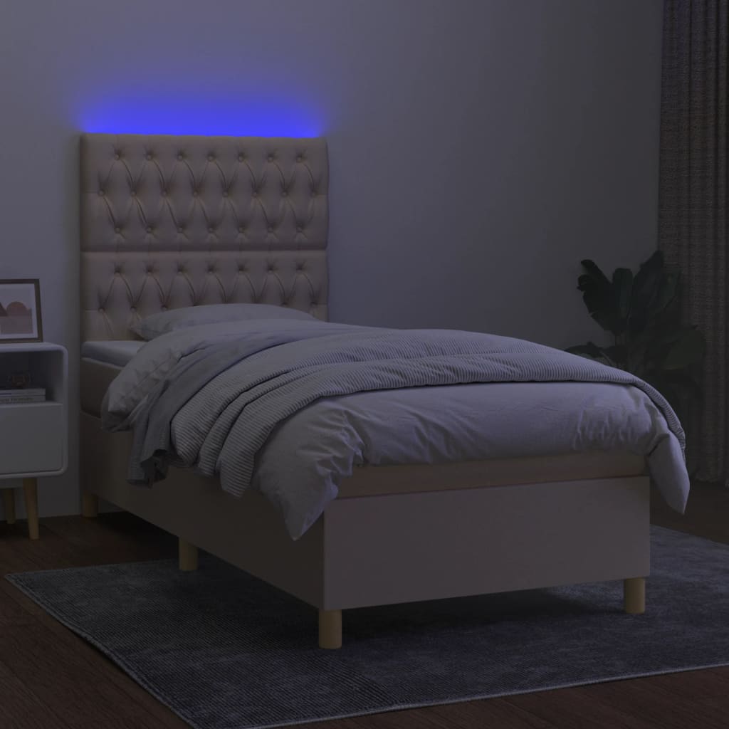 Krevet box spring s madracem LED krem 90x200 cm od tkanine