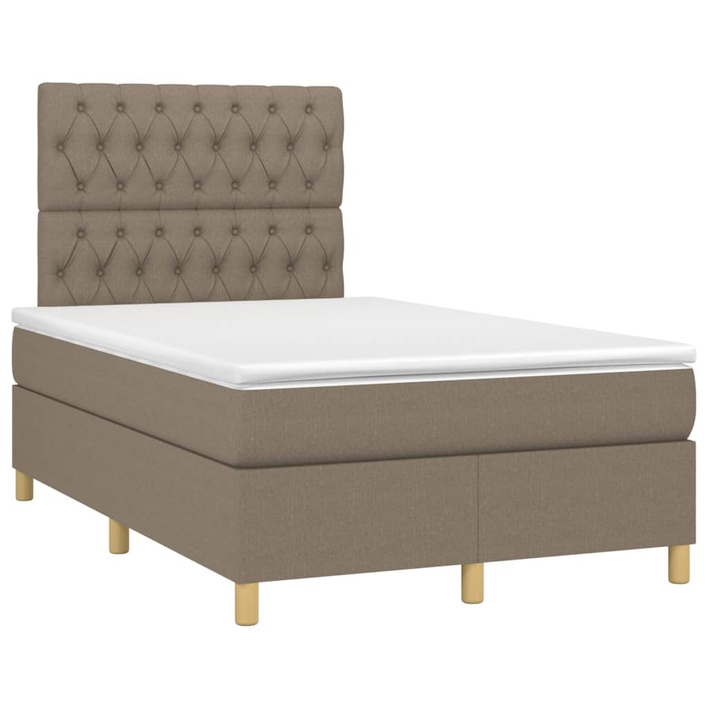 Krevet box spring s madracem LED smeđesivi 120 x 200 cm tkanina