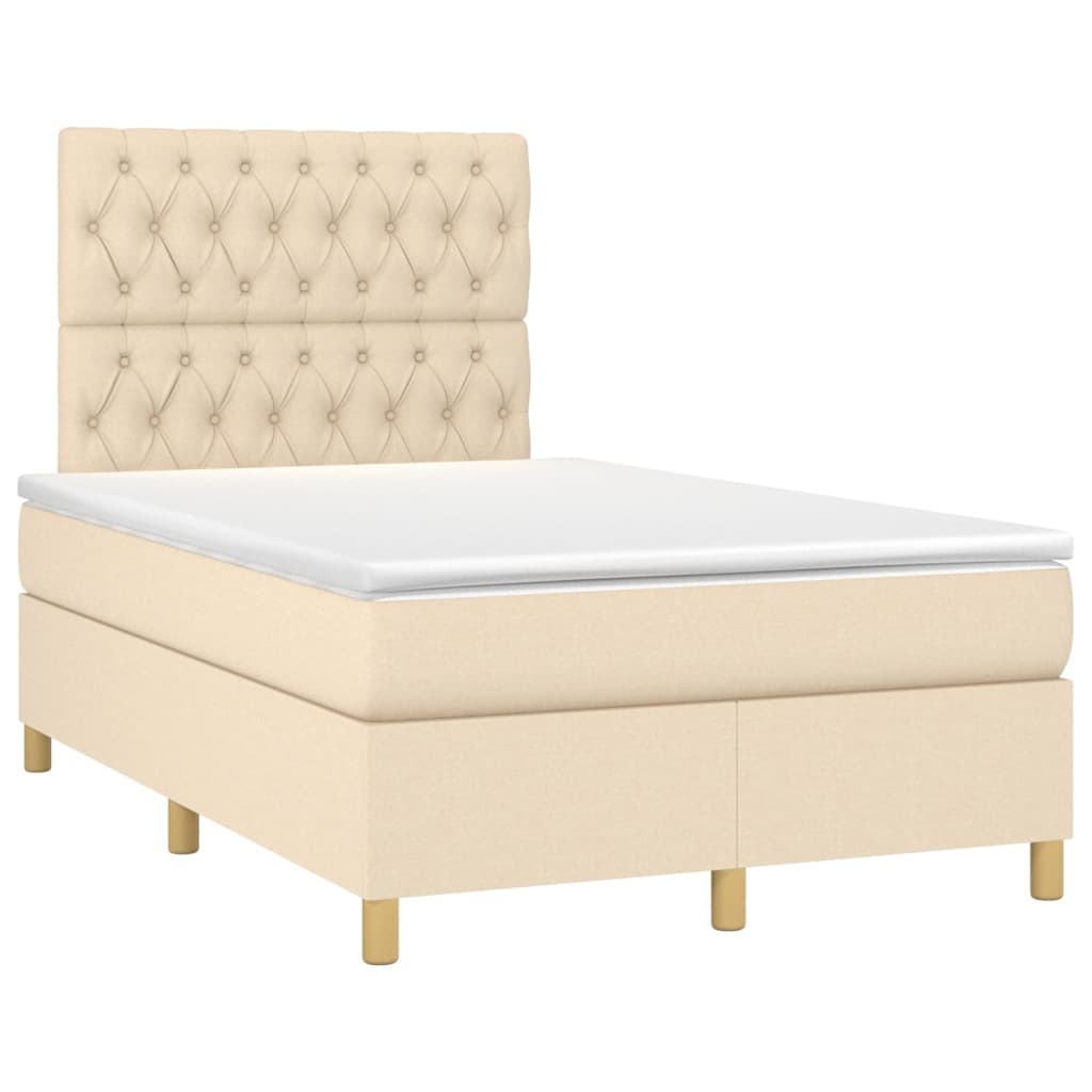 Krevet box spring s madracem LED krem 120 x 200 cm od tkanine