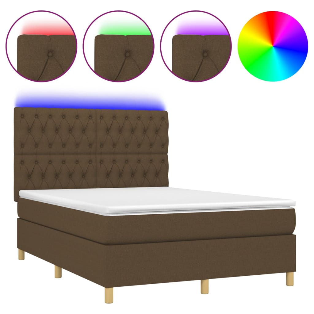 Krevet box spring s madracem LED tamnosmeđi 140x190 cm tkanina