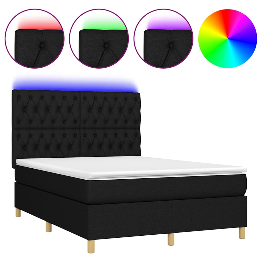 Krevet box spring s madracem LED crni 140x200 cm od tkanine