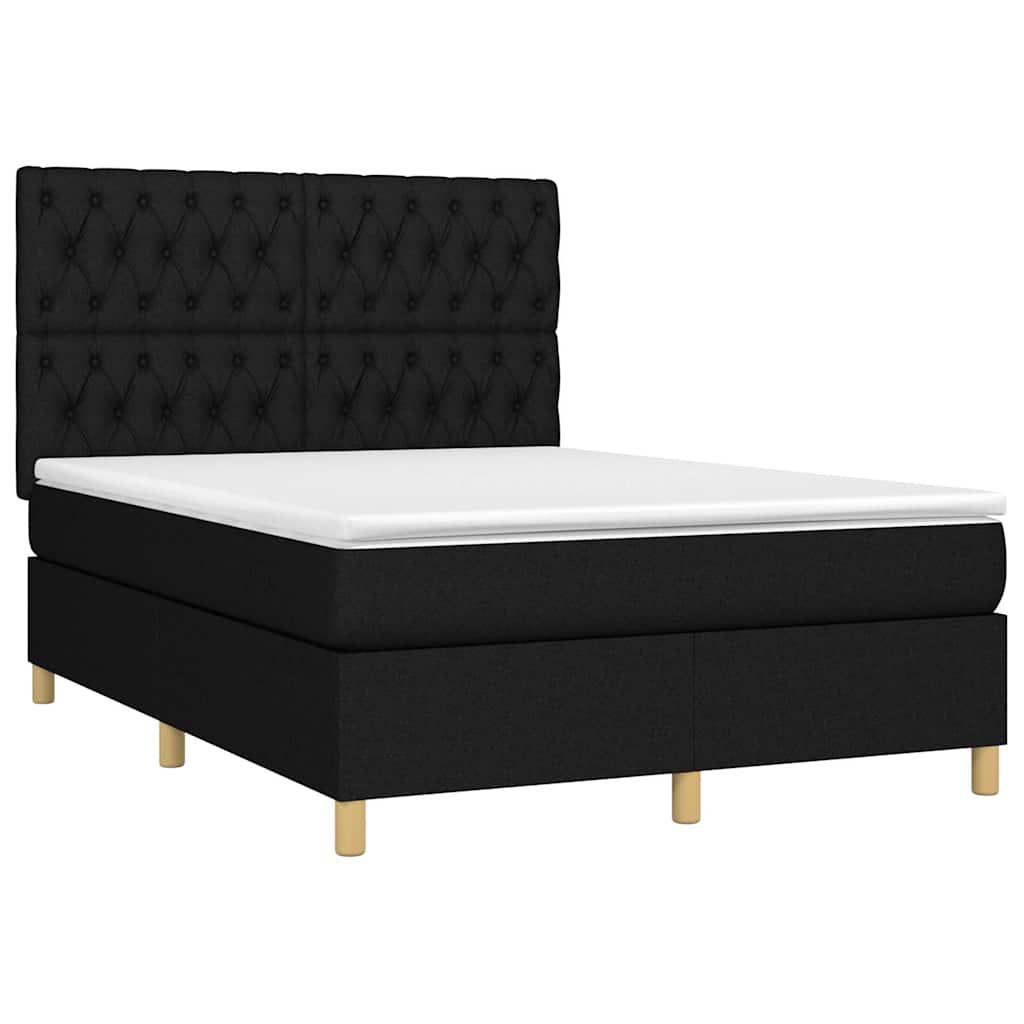 Krevet box spring s madracem LED crni 140x200 cm od tkanine