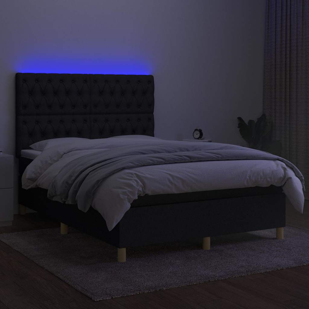 Krevet box spring s madracem LED crni 140x200 cm od tkanine