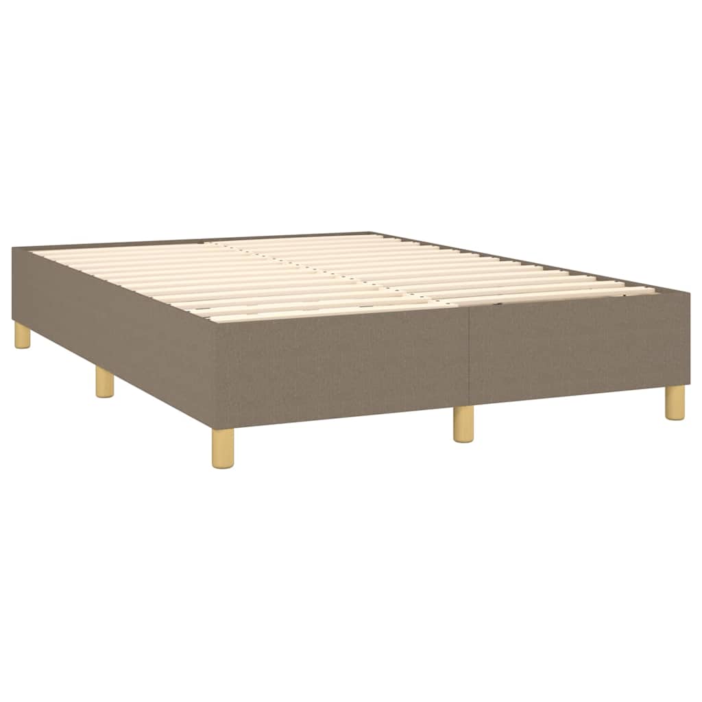 Krevet box spring s madracem LED smeđesivi 140x200 cm tkanina