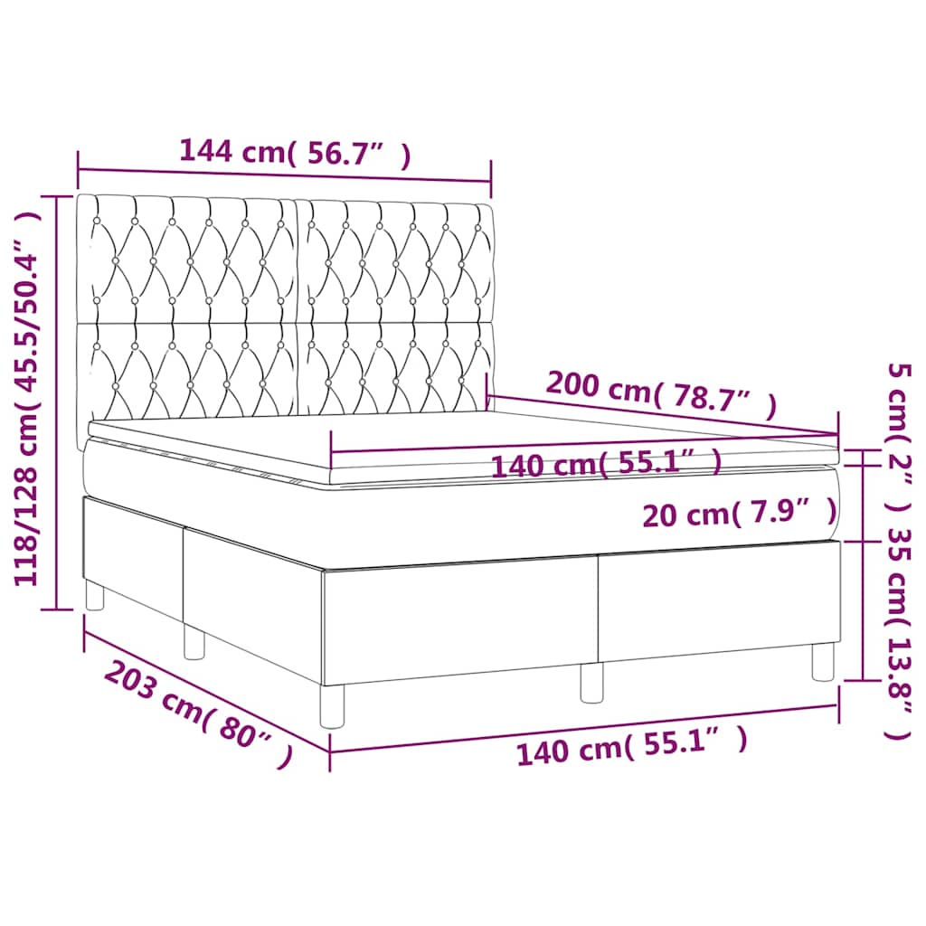 Krevet box spring s madracem LED smeđesivi 140x200 cm tkanina