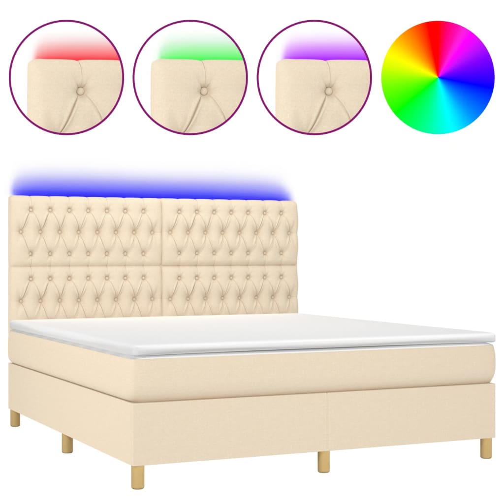 Krevet box spring s madracem LED krem 160x200 cm od tkanine