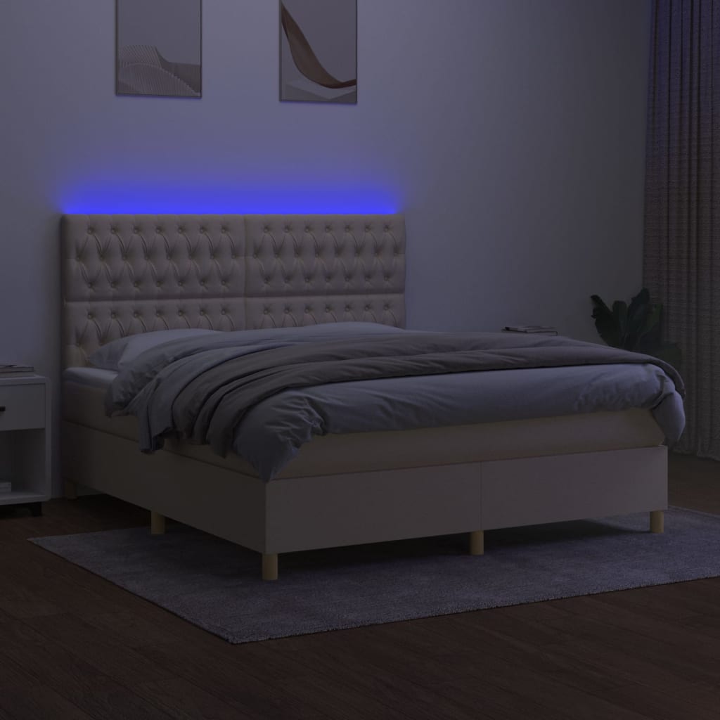 Krevet box spring s madracem LED krem 160x200 cm od tkanine