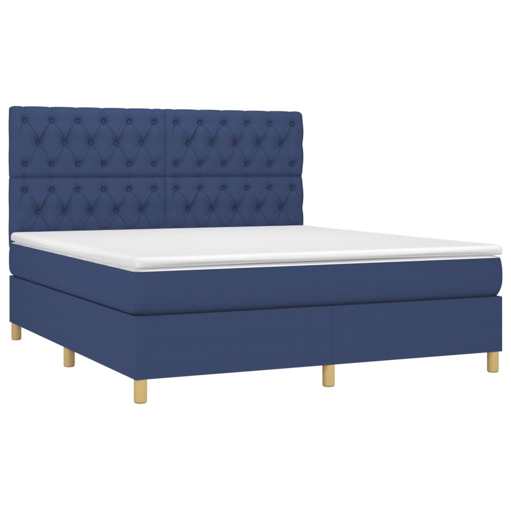 Krevet box spring s madracem LED plavi 160x200 cm od tkanine