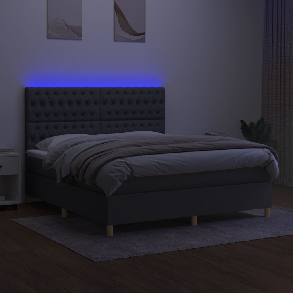 Krevet box spring s madracem LED tamnosivi 180x200 cm tkanina