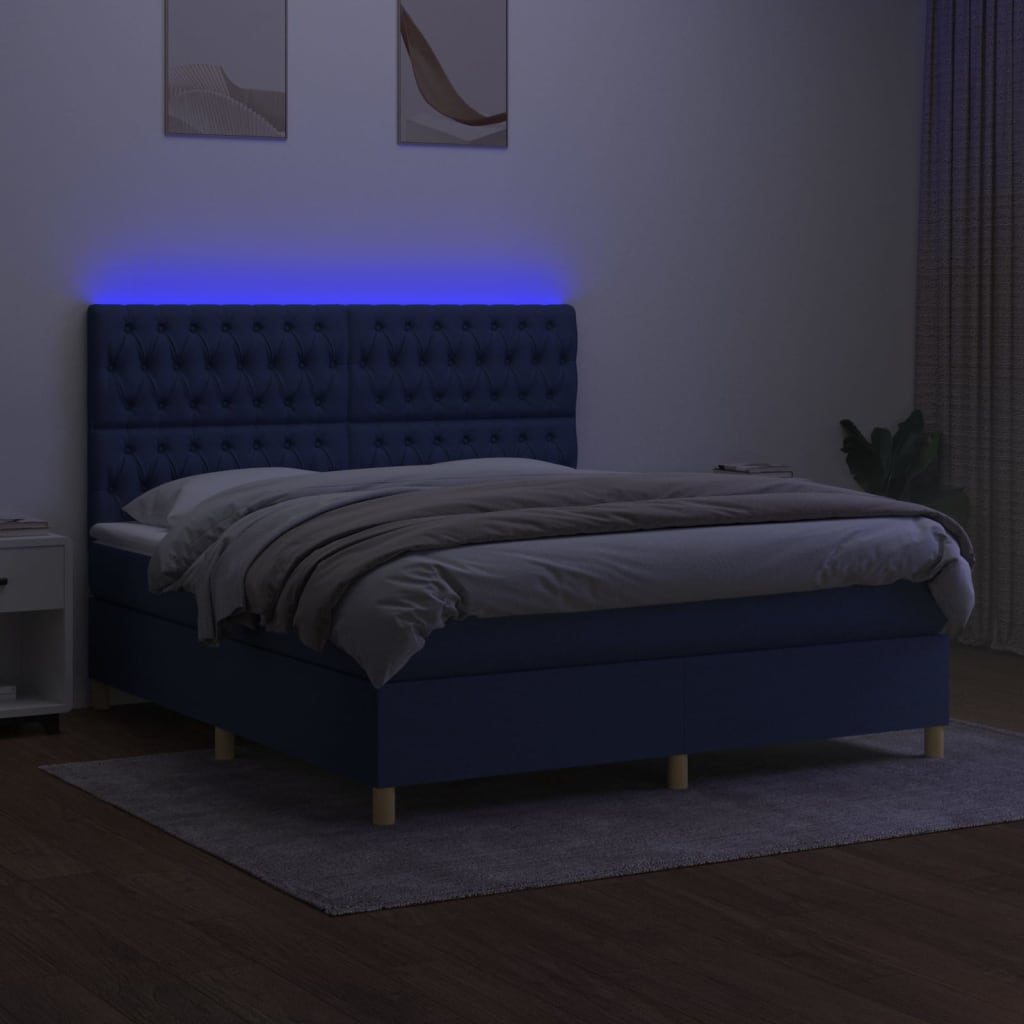 Krevet box spring s madracem LED plavi 180x200 cm od tkanine