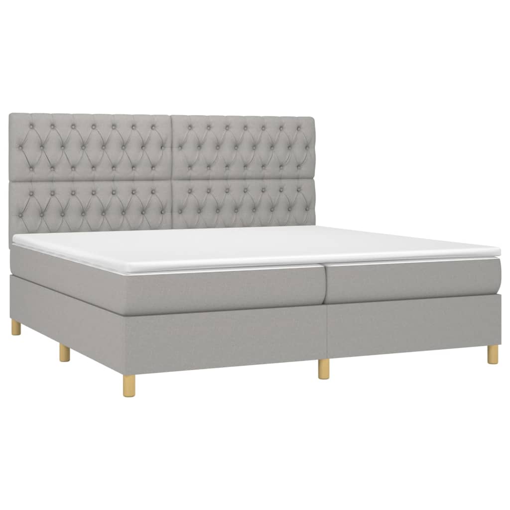 Krevet box spring s madracem LED svjetlosivi 200x200 cm tkanina