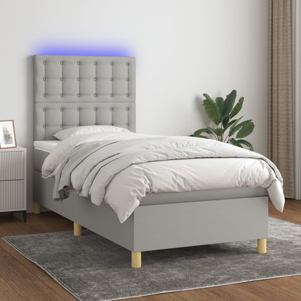 Krevet box spring s madracem LED svjetlosivi 80x200 cm tkanina