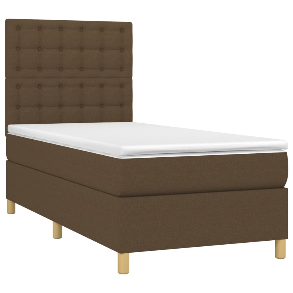 Krevet box spring s madracem LED tamnosmeđi 80 x 200 cm tkanina