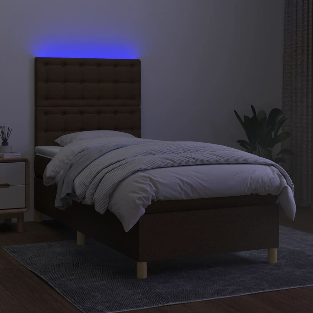 Krevet box spring s madracem LED tamnosmeđi 80 x 200 cm tkanina