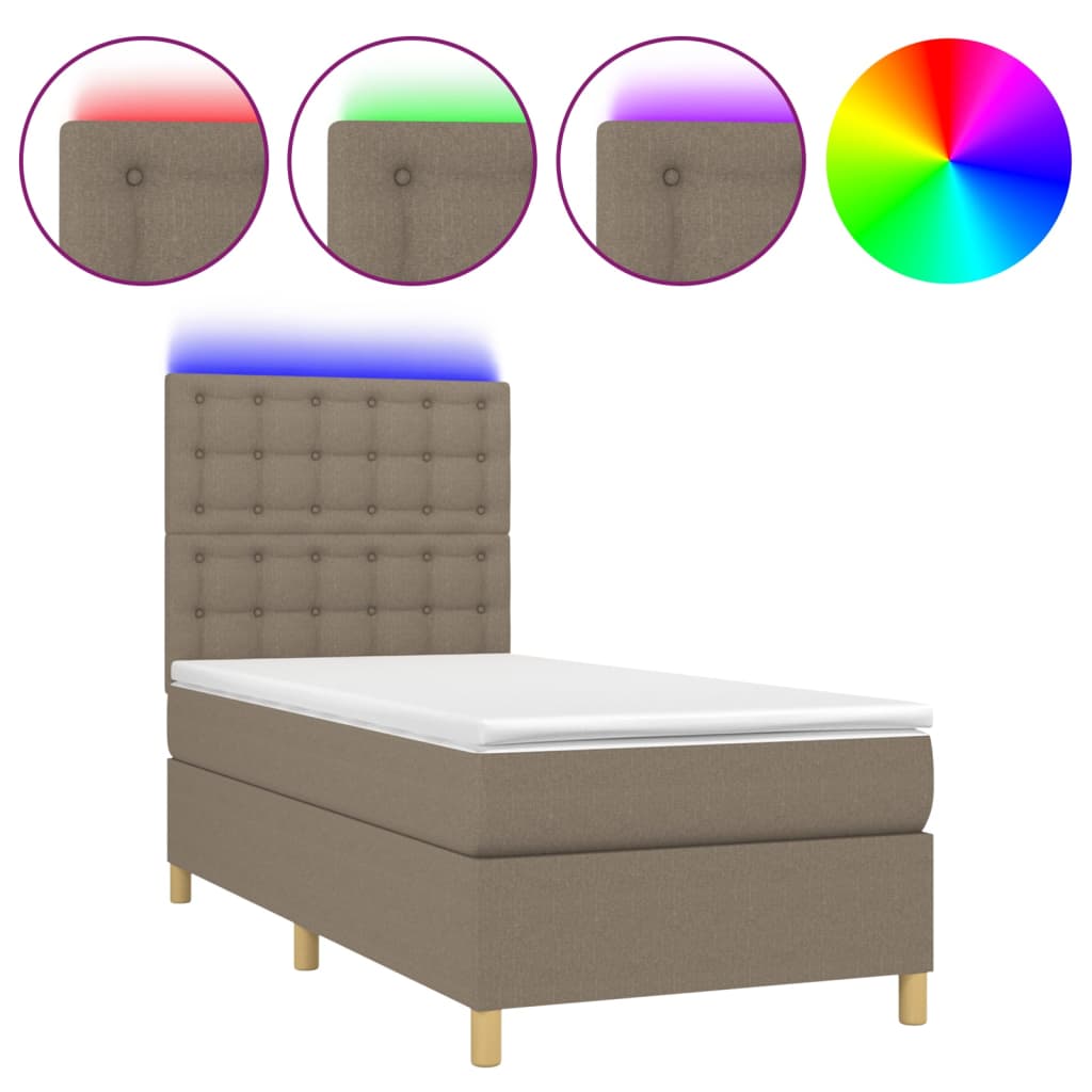 Krevet box spring s madracem LED smeđesivi 80 x 200 cm tkanina