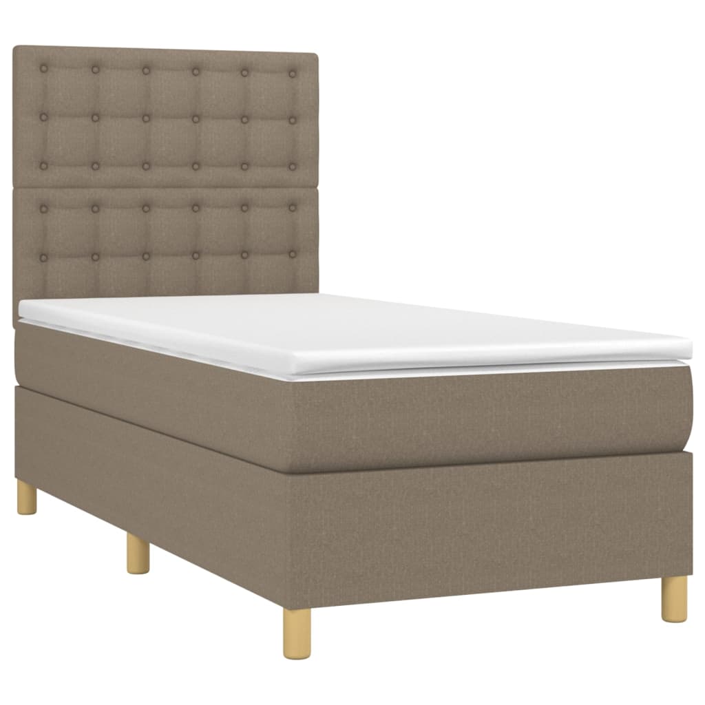 Krevet box spring s madracem LED smeđesivi 80 x 200 cm tkanina