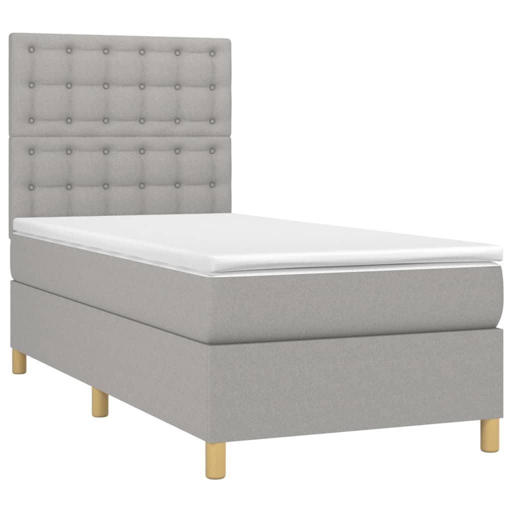 Krevet box spring s madracem LED svjetlosivi 90x190 cm tkanina