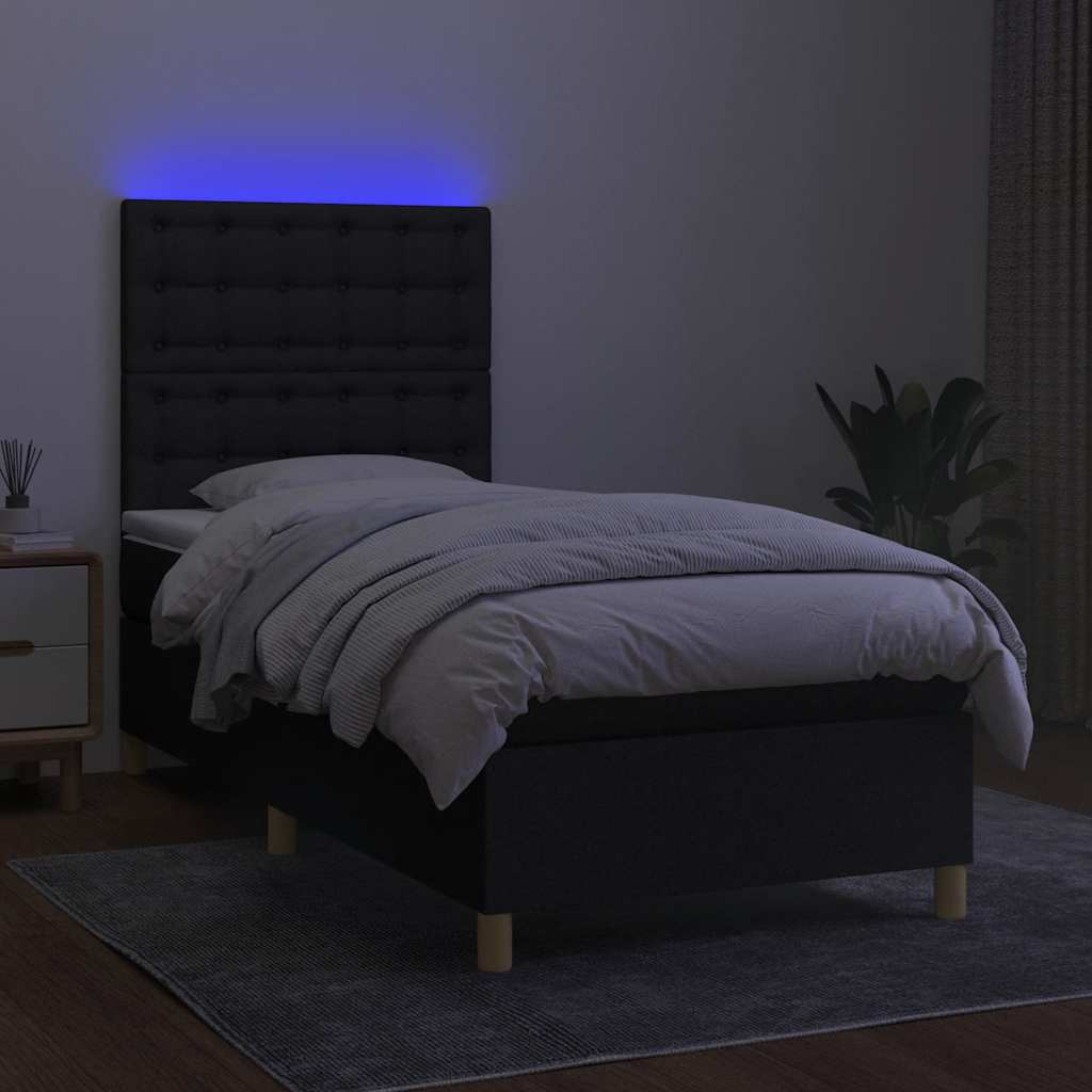 Krevet box spring s madracem LED crni 90x190 cm od tkanine