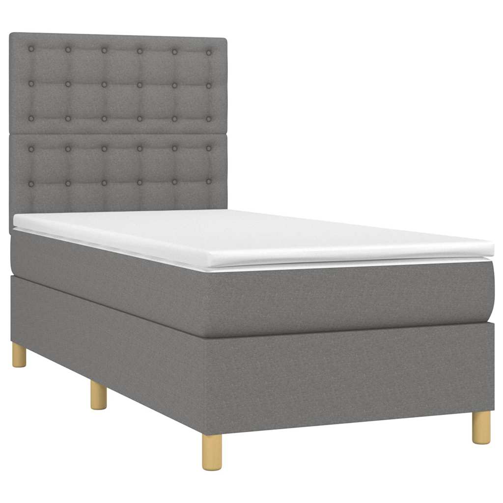 Krevet box spring s madracem LED tamnosivi 90x200 cm tkanina