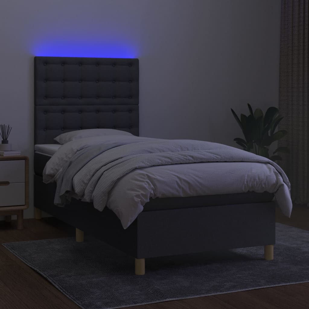 Krevet box spring s madracem LED tamnosivi 100x200 cm tkanina