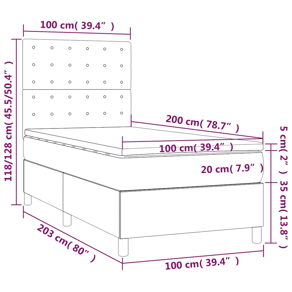 Krevet box spring s madracem LED crni 100x200 cm od tkanine