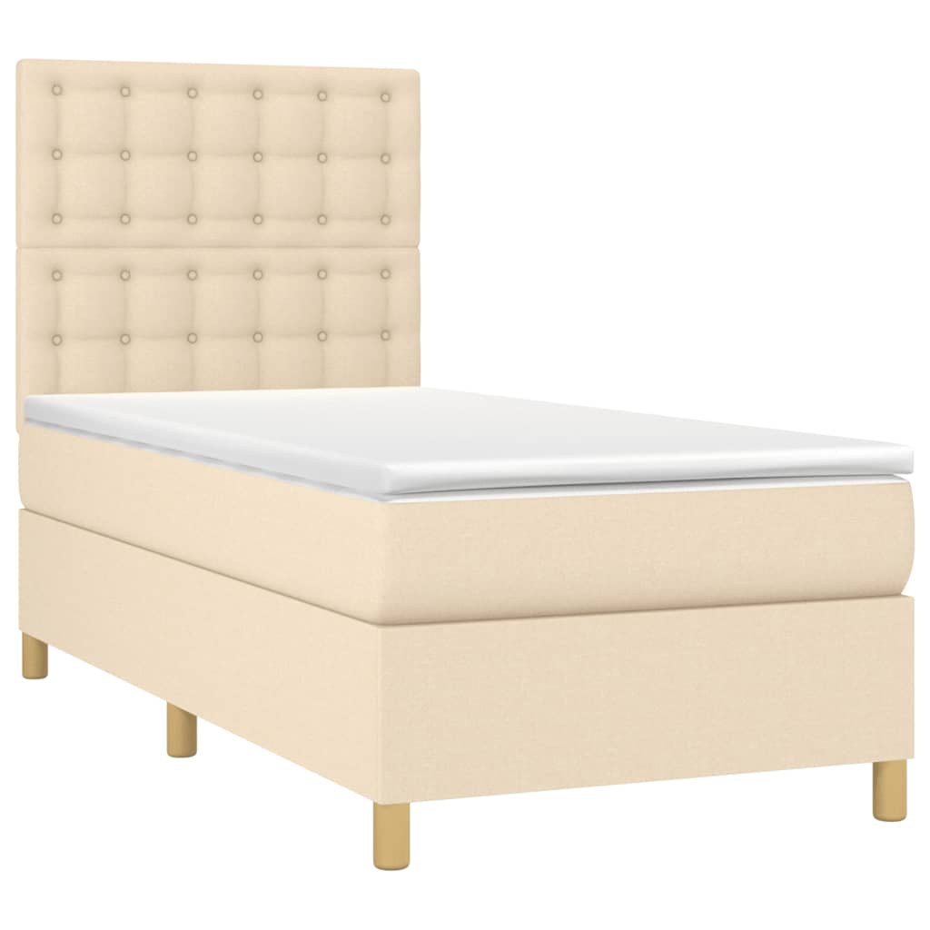 Krevet box spring s madracem LED krem 100x200 cm od tkanine