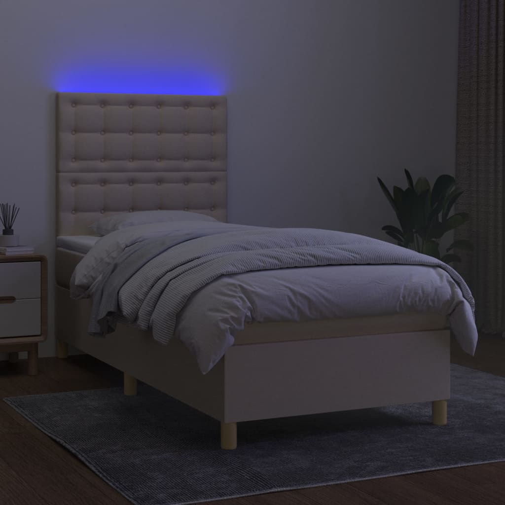 Krevet box spring s madracem LED krem 100x200 cm od tkanine