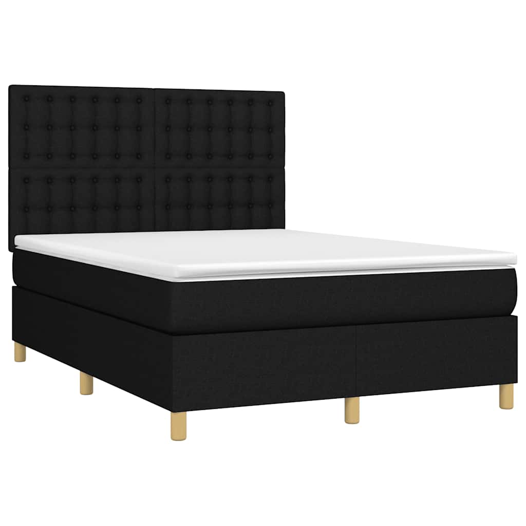 Krevet box spring s madracem LED crni 140x190 cm od tkanine