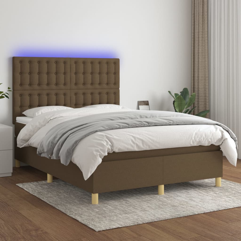 Krevet box spring s madracem LED tamnosmeđi 140x190 cm tkanina