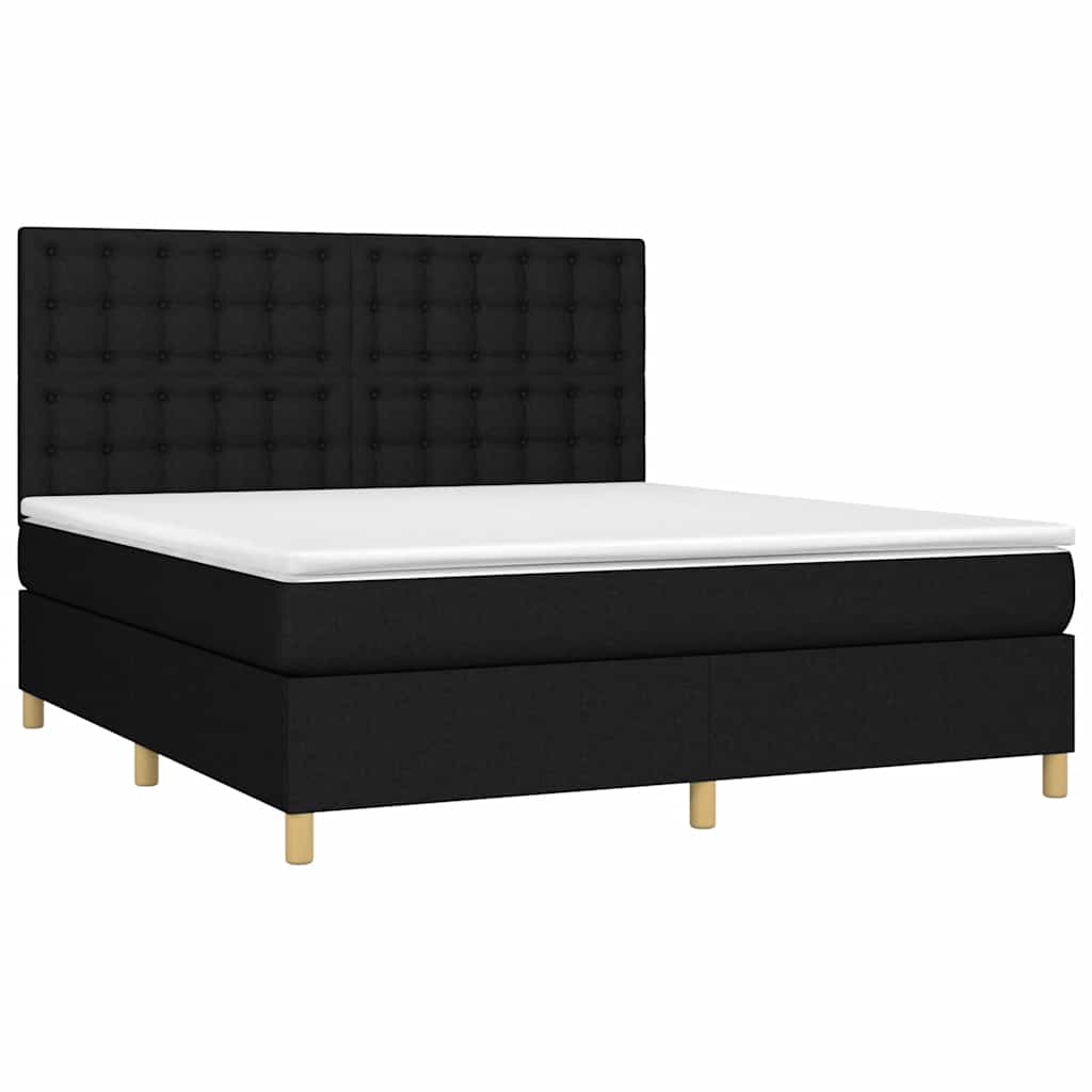 Krevet box spring s madracem LED crni 160x200 cm od tkanine
