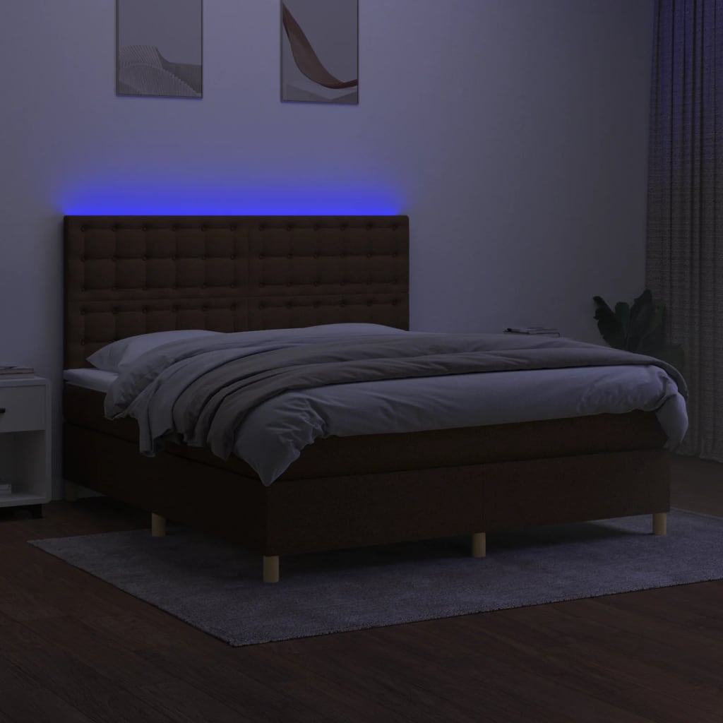 Krevet box spring s madracem LED tamnosmeđi 160x200 cm tkanina