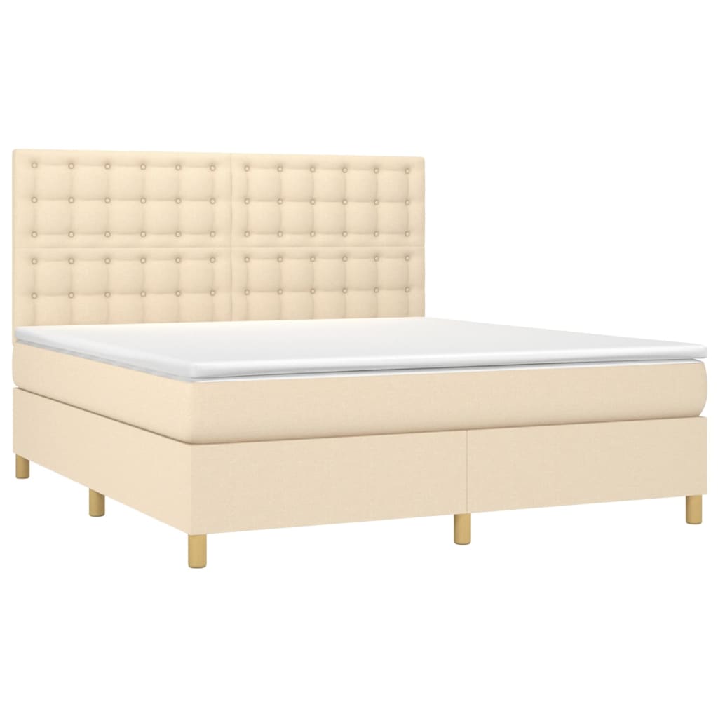 Krevet box spring s madracem LED krem 160x200 cm od tkanine