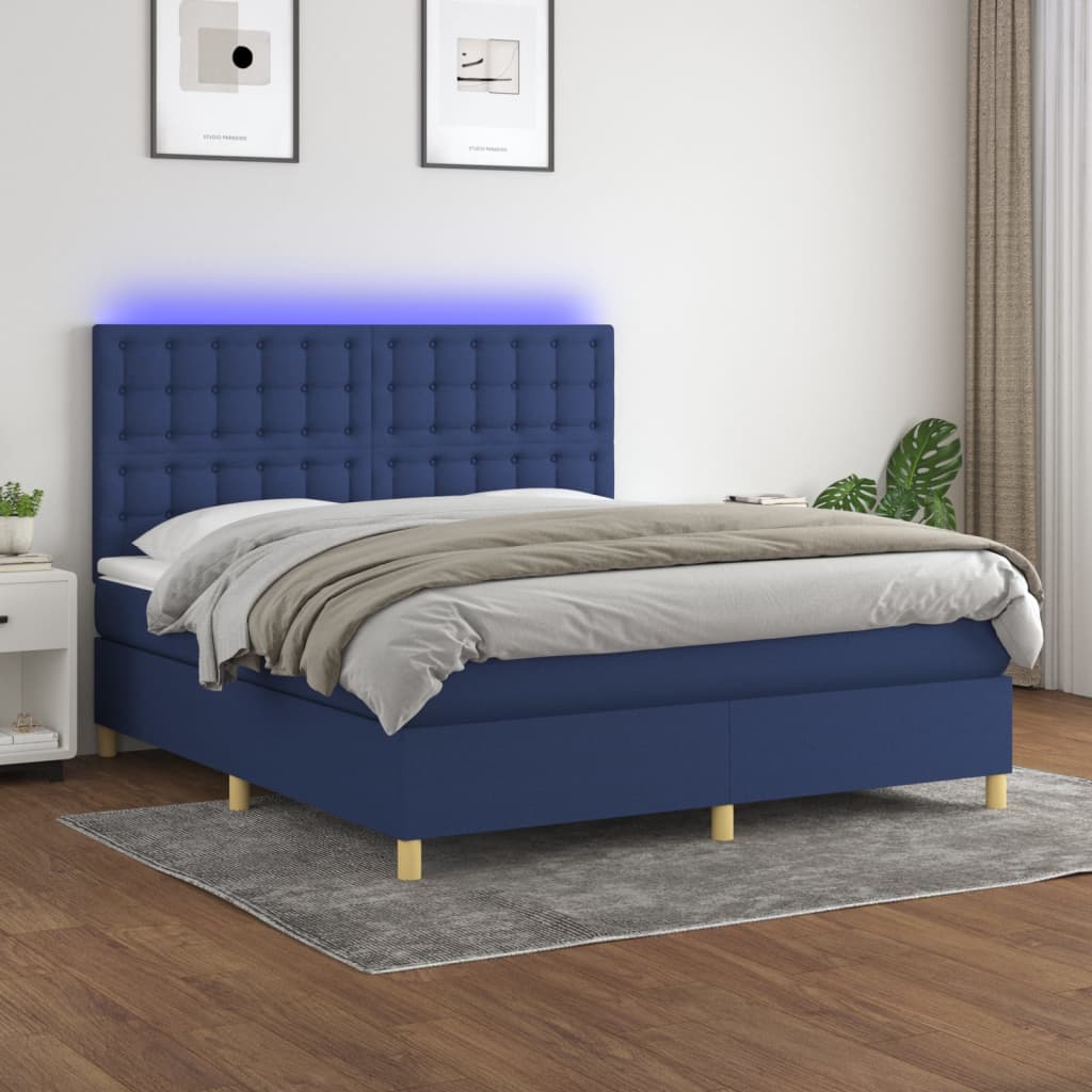 Krevet box spring s madracem LED plavi 160x200 cm od tkanine