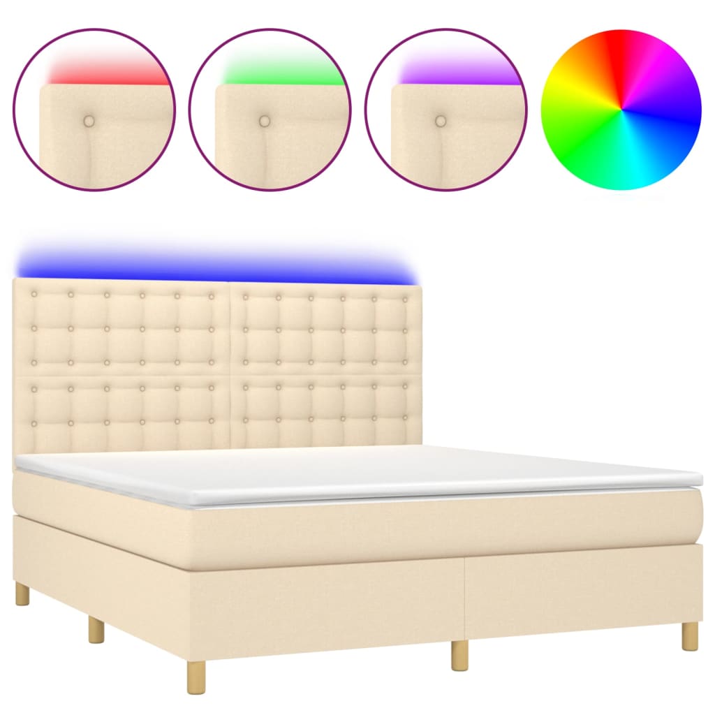 Krevet box spring s madracem LED krem 180x200 cm od tkanine