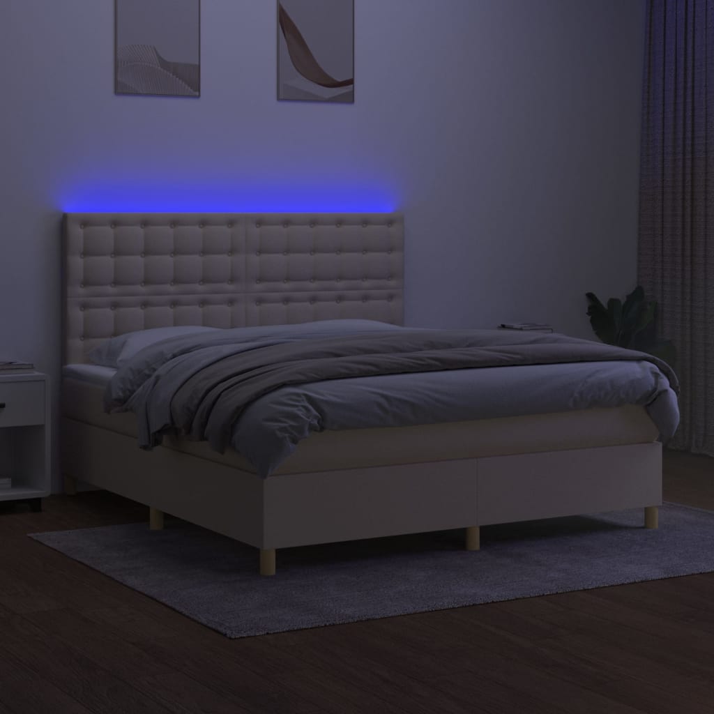 Krevet box spring s madracem LED krem 180x200 cm od tkanine