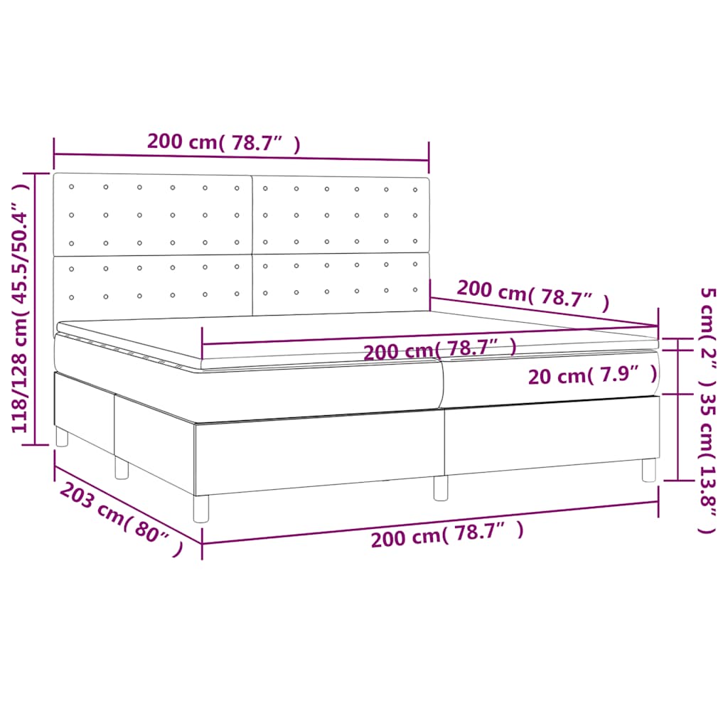 Krevet box spring s madracem LED tamnosivi 200x200 cm tkanina