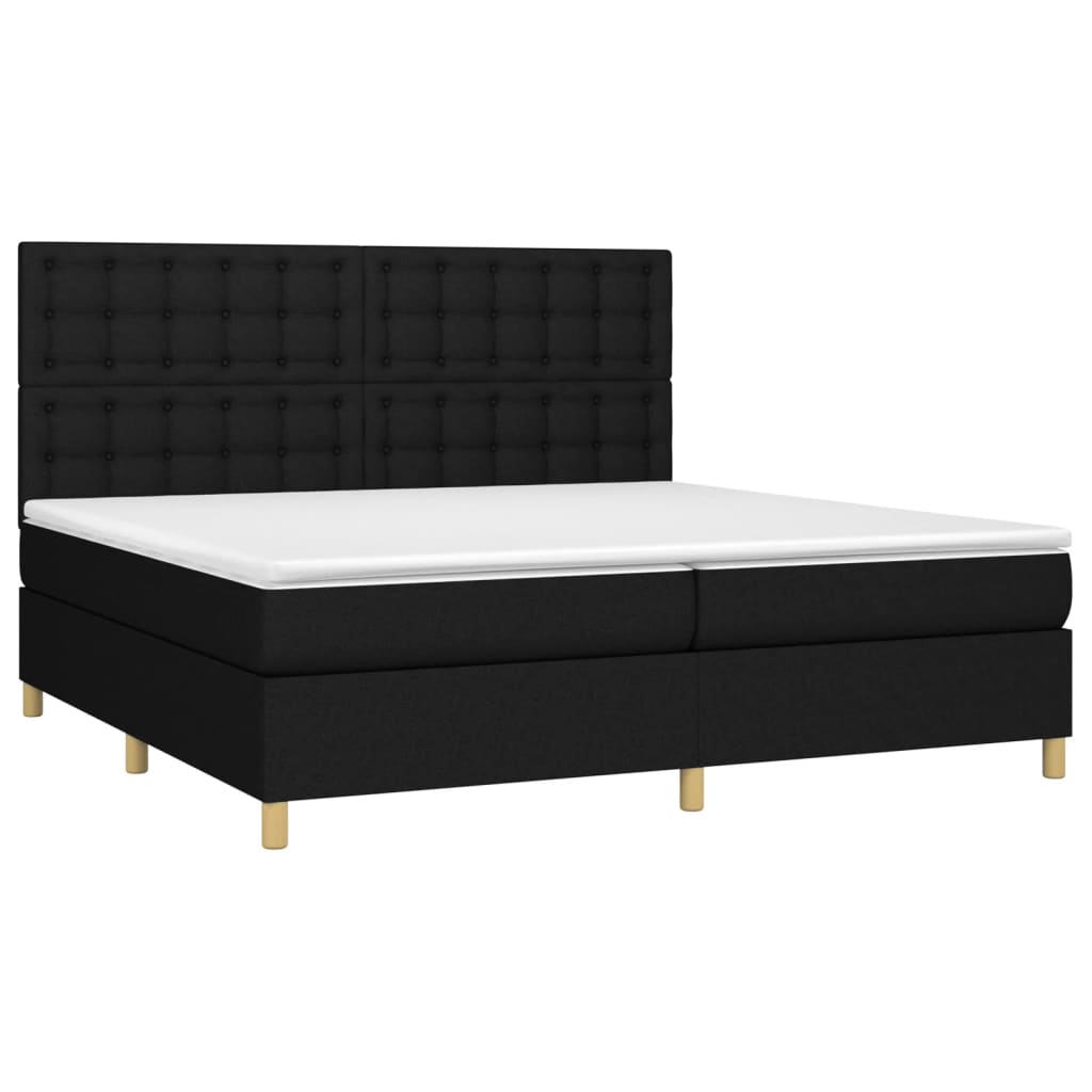 Krevet box spring s madracem LED crni 200x200 cm od tkanine