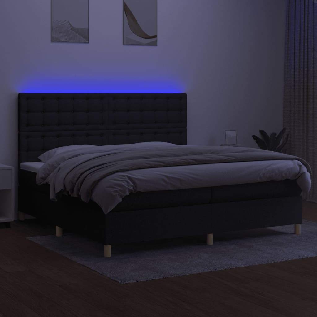 Krevet box spring s madracem LED crni 200x200 cm od tkanine
