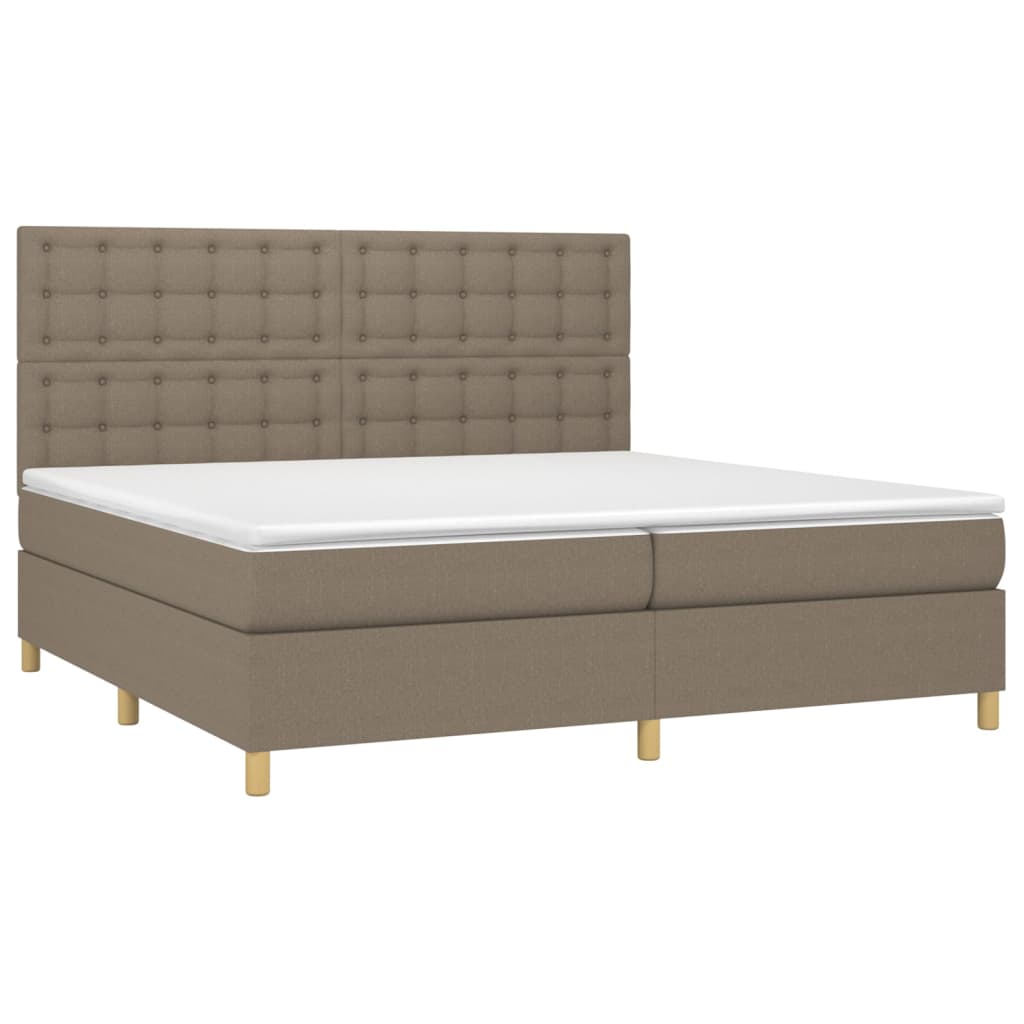 Krevet box spring s madracem LED smeđesivi 200x200 cm tkanina