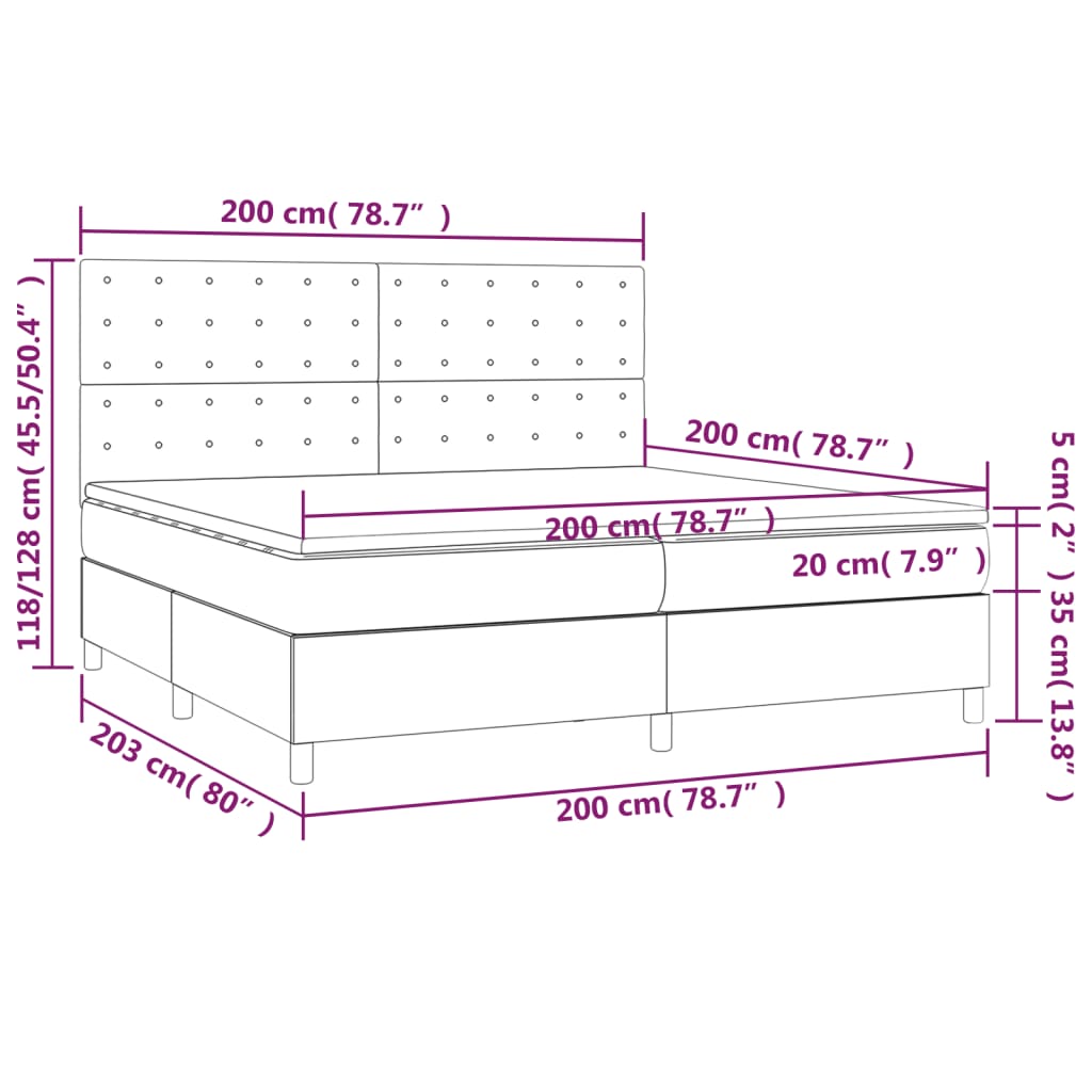 Krevet box spring s madracem LED smeđesivi 200x200 cm tkanina