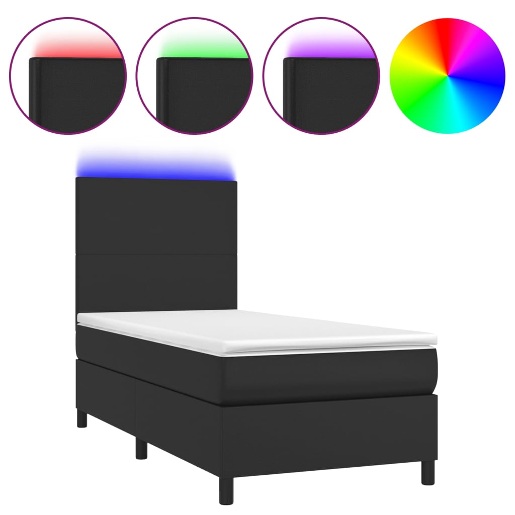 Krevet box spring s madracem LED crni 80x200 cm od umjetne kože