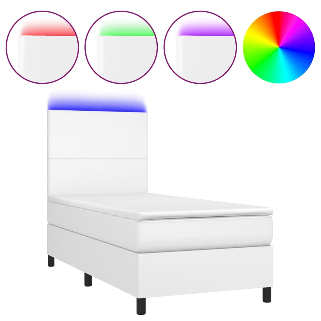 Krevet box spring s madracem LED bijeli 80x200 cm umjetna koža