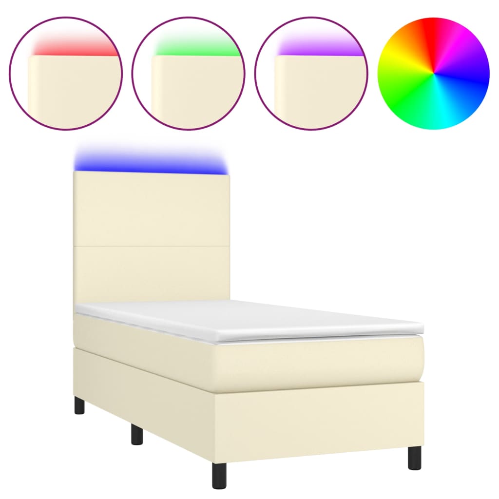 Krevet box spring s madracem LED krem 80x200 cm od umjetne kože