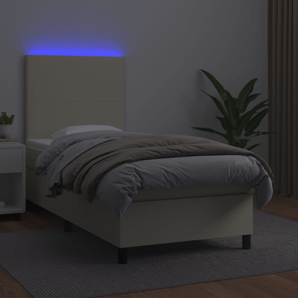 Krevet box spring s madracem LED krem 80x200 cm od umjetne kože