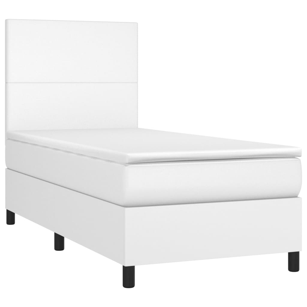 Krevet box spring s madracem LED bijeli 90x190 cm umjetna koža