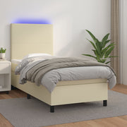 Krevet box spring s madracem LED krem 90x200 cm od umjetne kože