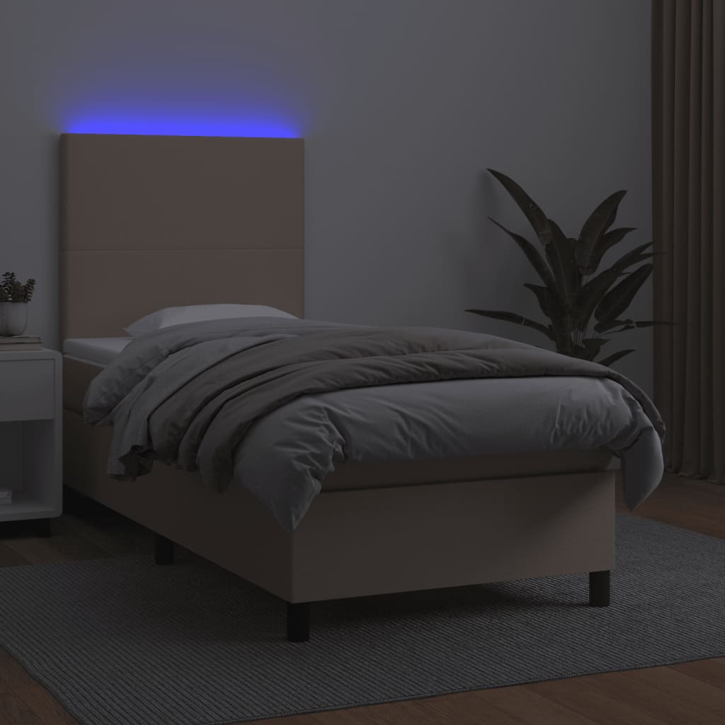 Krevet box spring madrac LED cappuccino 90x200cm umjetna koža