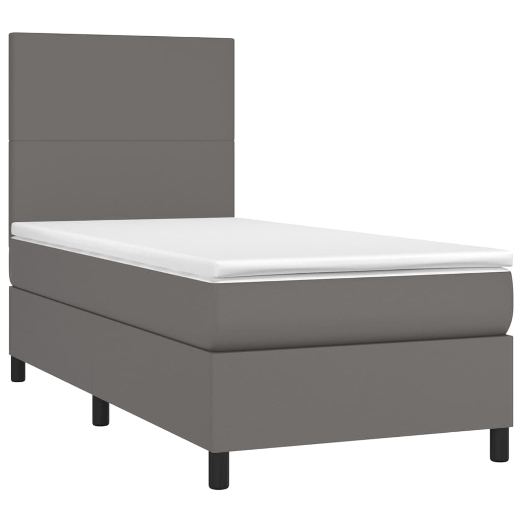 Krevet box spring s madracem LED sivi 100x200cm od umjetne kože