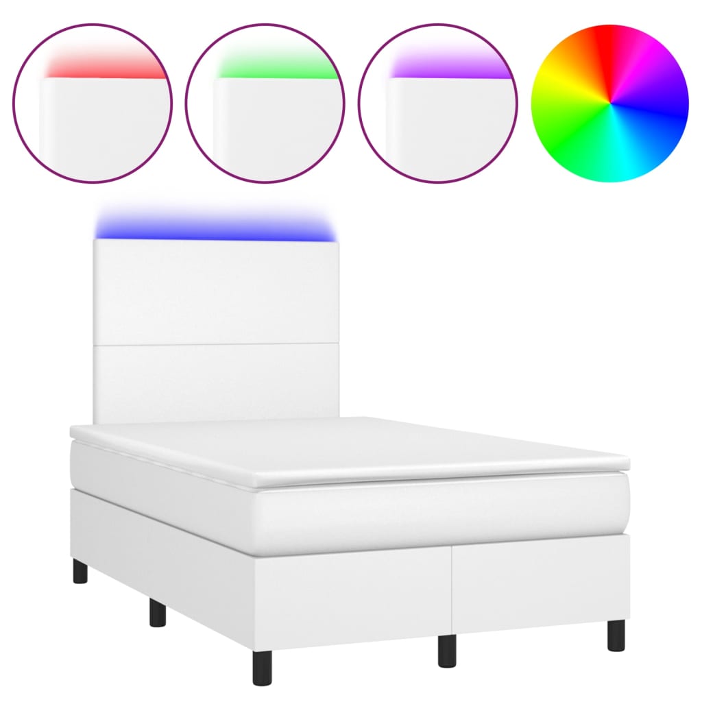 Krevet box spring s madracem LED bijeli 120x200 cm umjetna koža